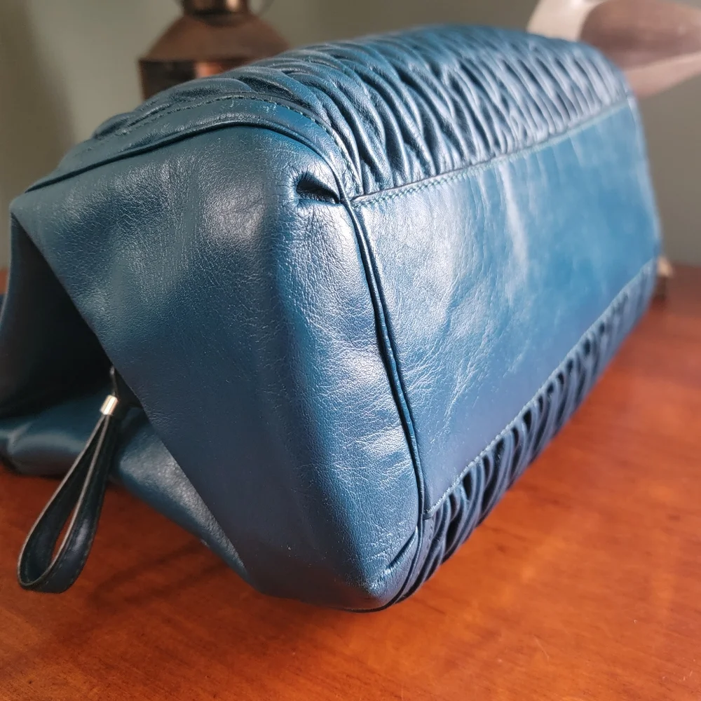 Coach 26257 Madison Phoebe Gathered Teal Leather Shoulder Bag
